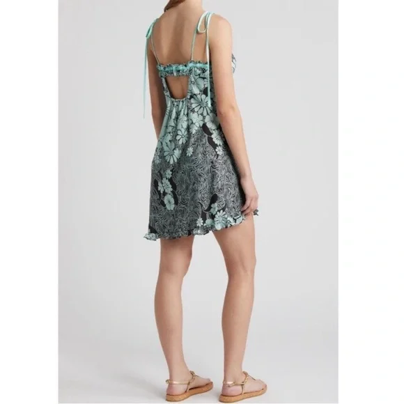 Free People! Retro Daisy Asymmetrical Floral Mini Dress In Black Combo NWT! - Picture 5 of 8